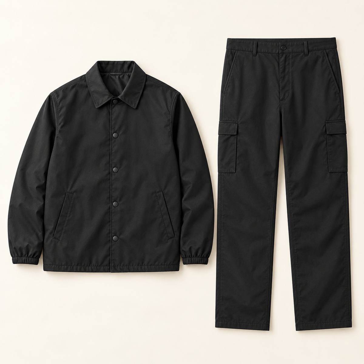 Mercer Coach Jacket & Utility Trouser Set - garment flat lay